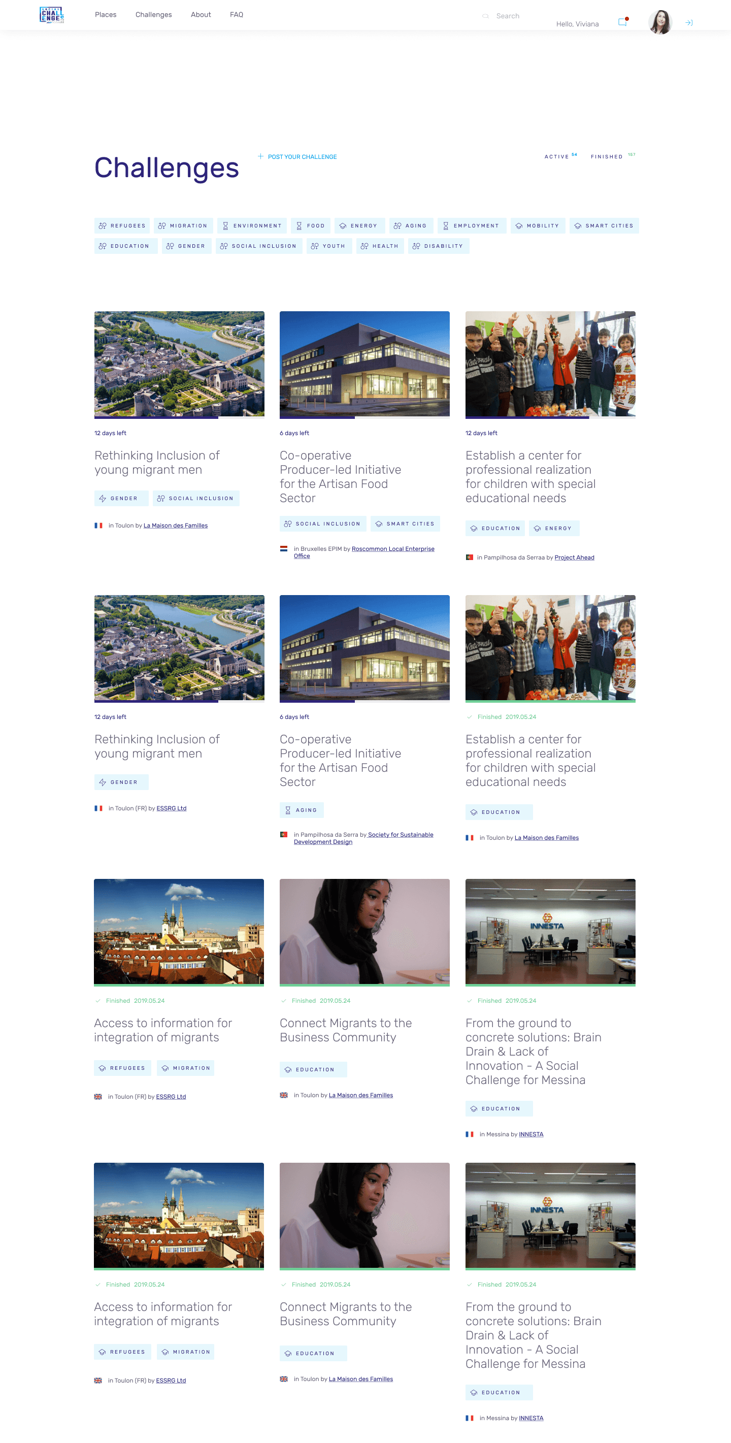 Challenges list view