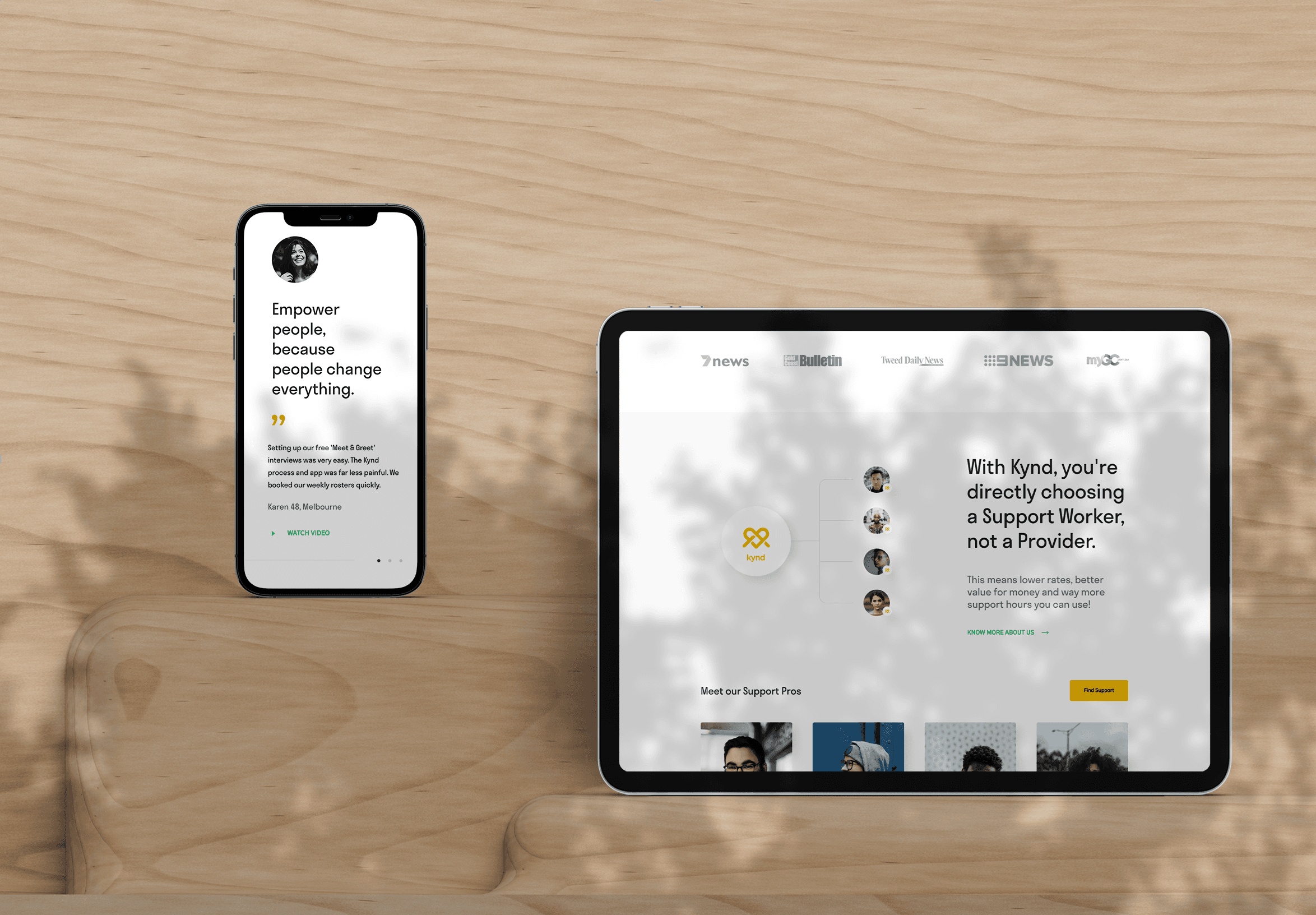 Kynd mobile and tablet mockups